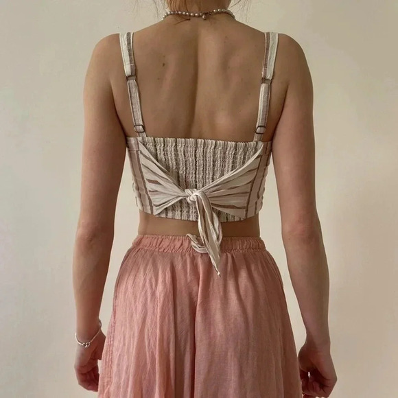 Abercrombie & Fitch Cropped Linen blend Tank - Stripped - SIZE LARGE - Picture 2 of 6